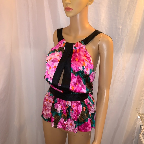 BALENCIAGA size 38 hot pink/black SILK floral top - Picture 1 of 11